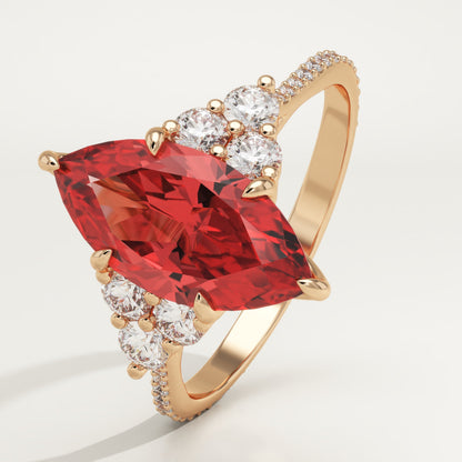 2.5 CT Marquise Cut Cluster Lab-Grown Ruby Gemstone Engagement Ring