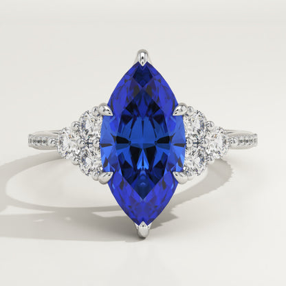 2.5 CT Marquise Cut Cluster Lab-Grown Blue Sapphire Gemstone Engagement Ring