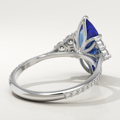 2.5 CT Marquise Cut Cluster Lab-Grown Blue Sapphire Gemstone Engagement Ring