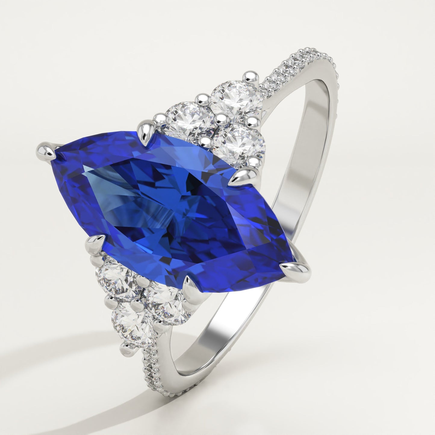 2.5 CT Marquise Cut Cluster Lab-Grown Blue Sapphire Gemstone Engagement Ring