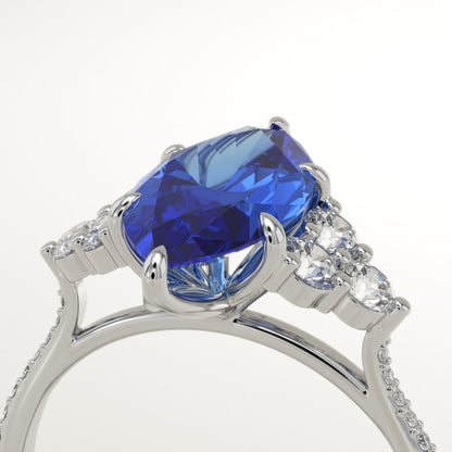 2.5 CT Marquise Cut Cluster Lab-Grown Blue Sapphire Gemstone Engagement Ring