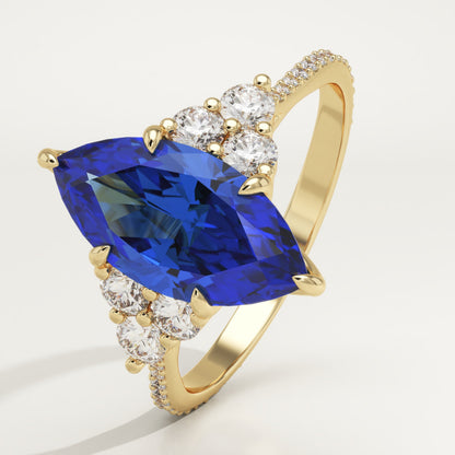 2.5 CT Marquise Cut Cluster Lab-Grown Blue Sapphire Gemstone Engagement Ring
