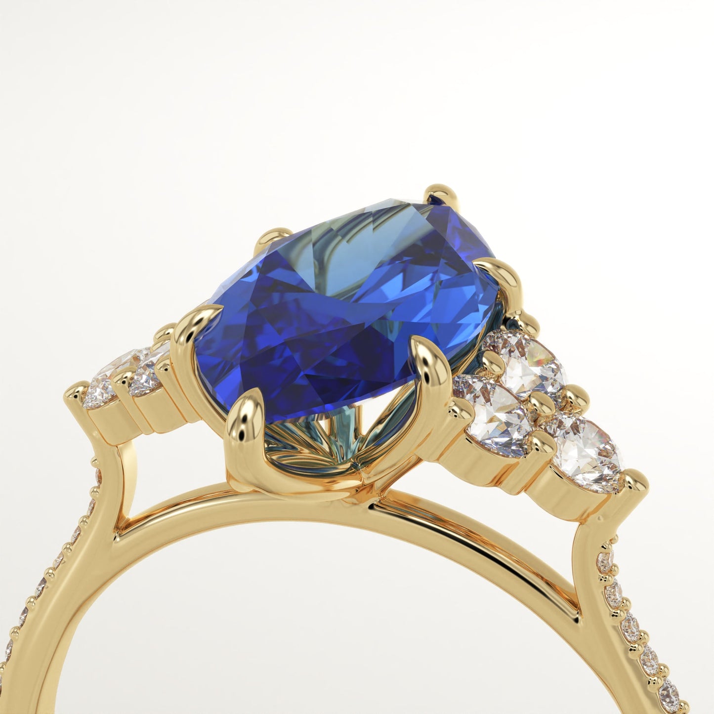 2.5 CT Marquise Cut Cluster Lab-Grown Blue Sapphire Gemstone Engagement Ring