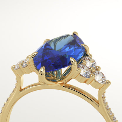 2.5 CT Marquise Cut Cluster Lab-Grown Blue Sapphire Gemstone Engagement Ring