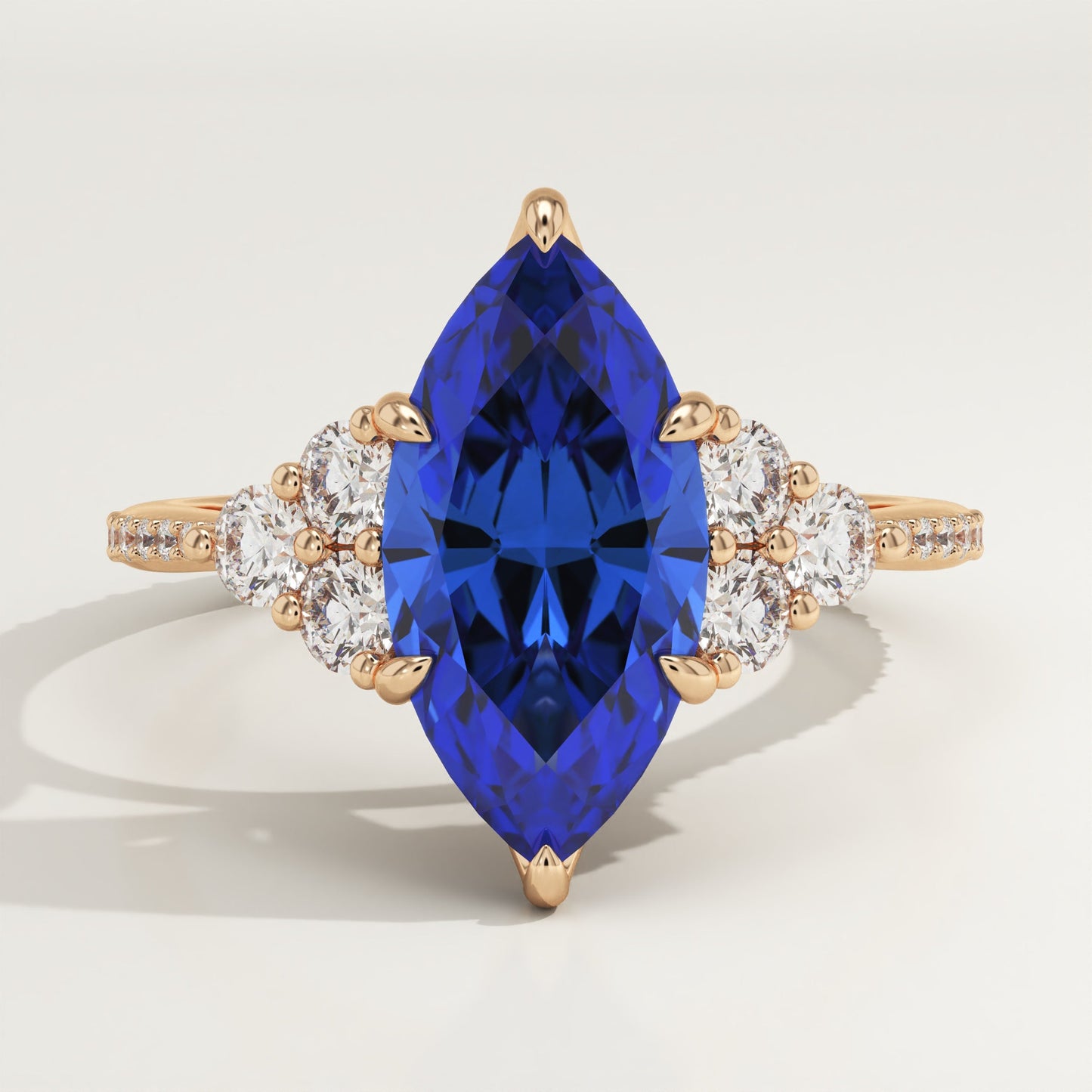 2.5 CT Marquise Cut Cluster Lab-Grown Blue Sapphire Gemstone Engagement Ring