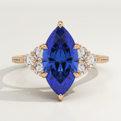 2.5 CT Marquise Cut Cluster Lab-Grown Blue Sapphire Gemstone Engagement Ring