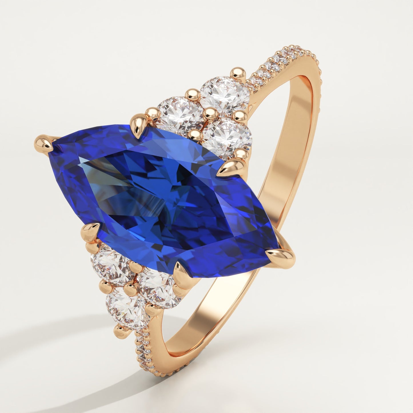 2.5 CT Marquise Cut Cluster Lab-Grown Blue Sapphire Gemstone Engagement Ring