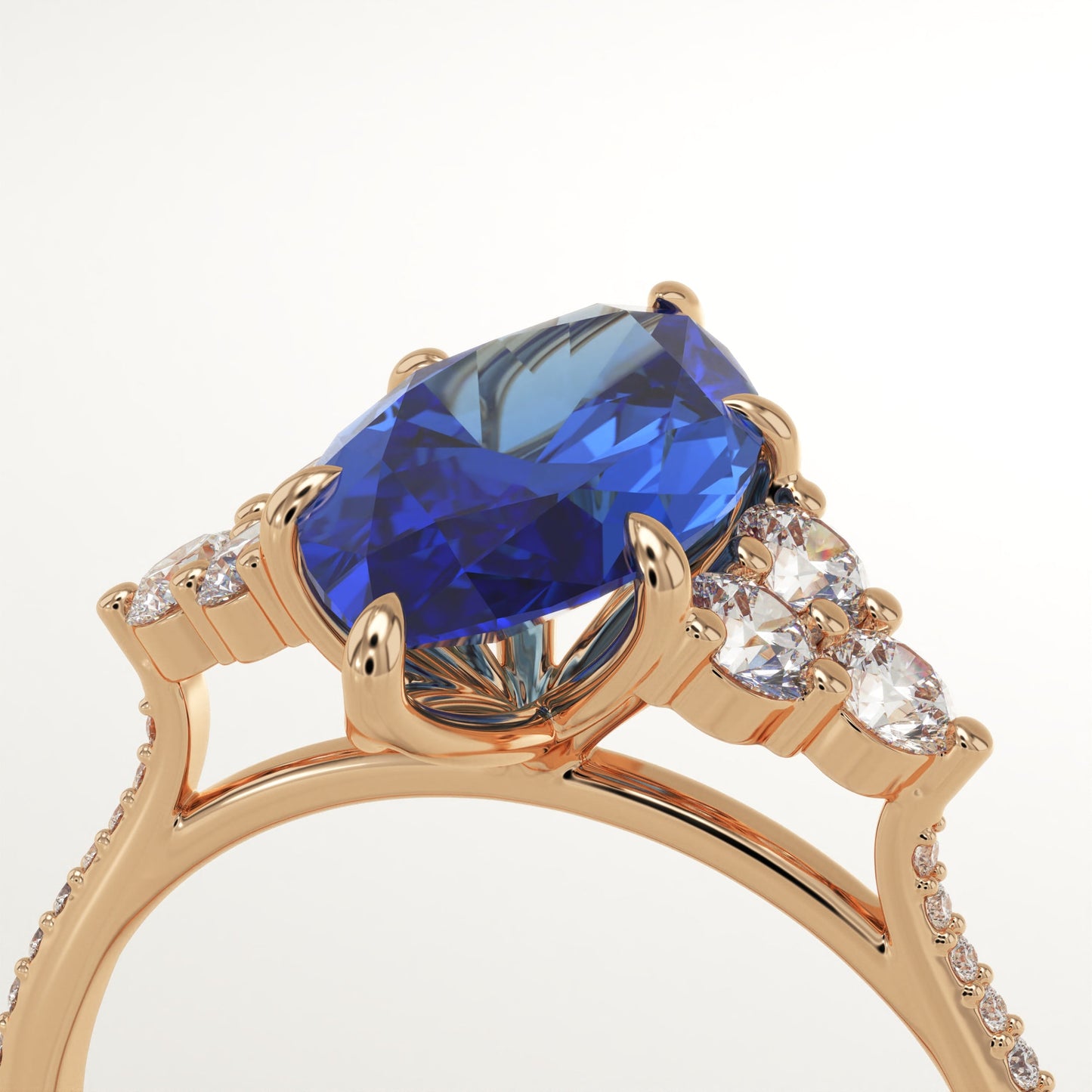 2.5 CT Marquise Cut Cluster Lab-Grown Blue Sapphire Gemstone Engagement Ring