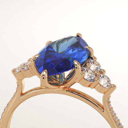 2.5 CT Marquise Cut Cluster Lab-Grown Blue Sapphire Gemstone Engagement Ring