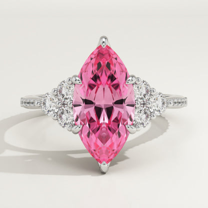 2.5 CT Marquise Cut Cluster Lab-Grown Pink Tourmaline Gemstone Engagement Ring