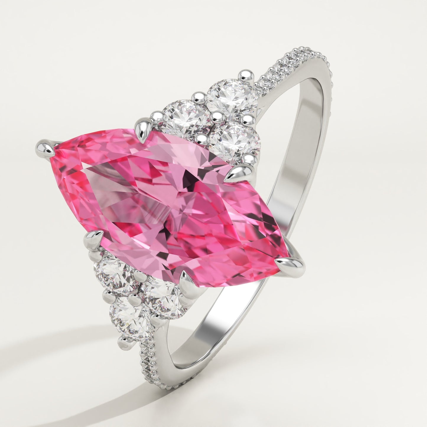2.5 CT Marquise Cut Cluster Lab-Grown Pink Tourmaline Gemstone Engagement Ring