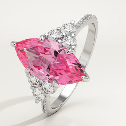 2.5 CT Marquise Cut Cluster Lab-Grown Pink Tourmaline Gemstone Engagement Ring
