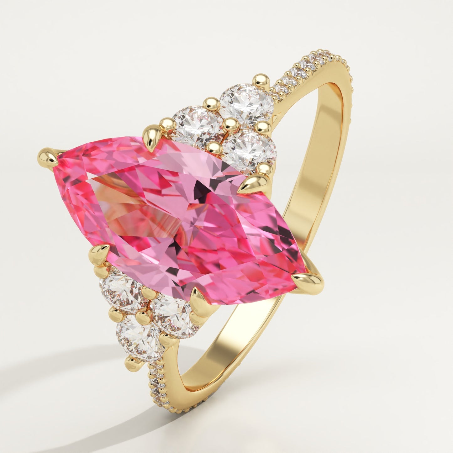 2.5 CT Marquise Cut Cluster Lab-Grown Pink Tourmaline Gemstone Engagement Ring