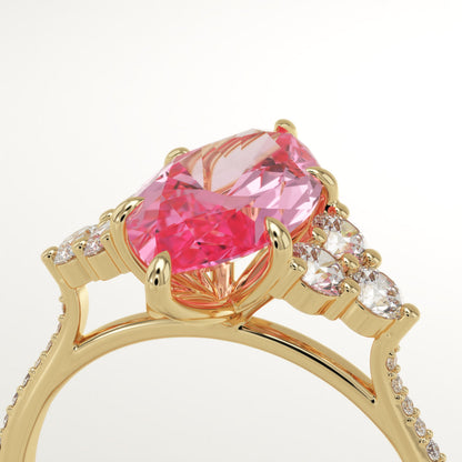 2.5 CT Marquise Cut Cluster Lab-Grown Pink Tourmaline Gemstone Engagement Ring