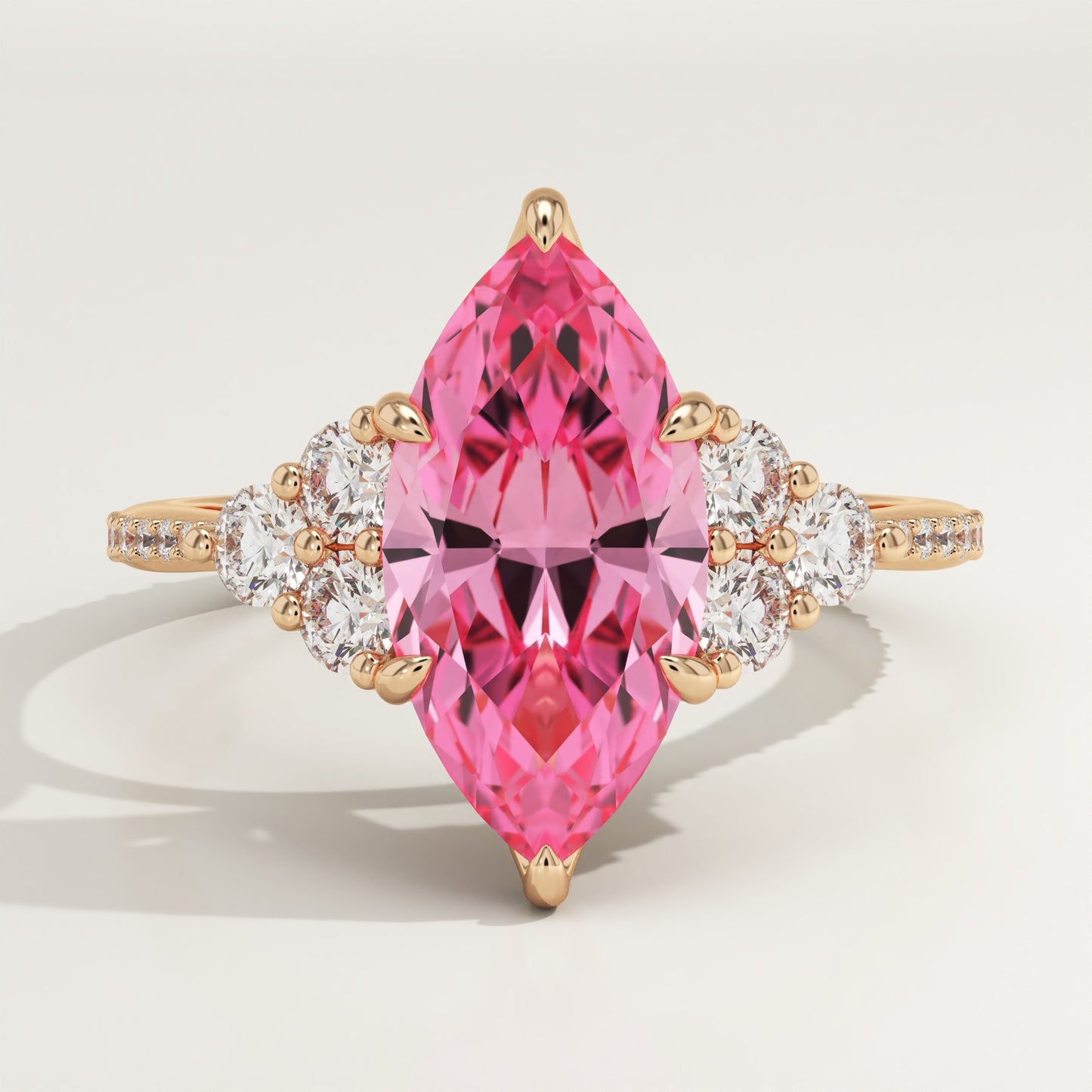 2.5 CT Marquise Cut Cluster Lab-Grown Pink Tourmaline Gemstone Engagement Ring