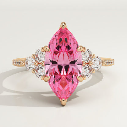 2.5 CT Marquise Cut Cluster Lab-Grown Pink Tourmaline Gemstone Engagement Ring