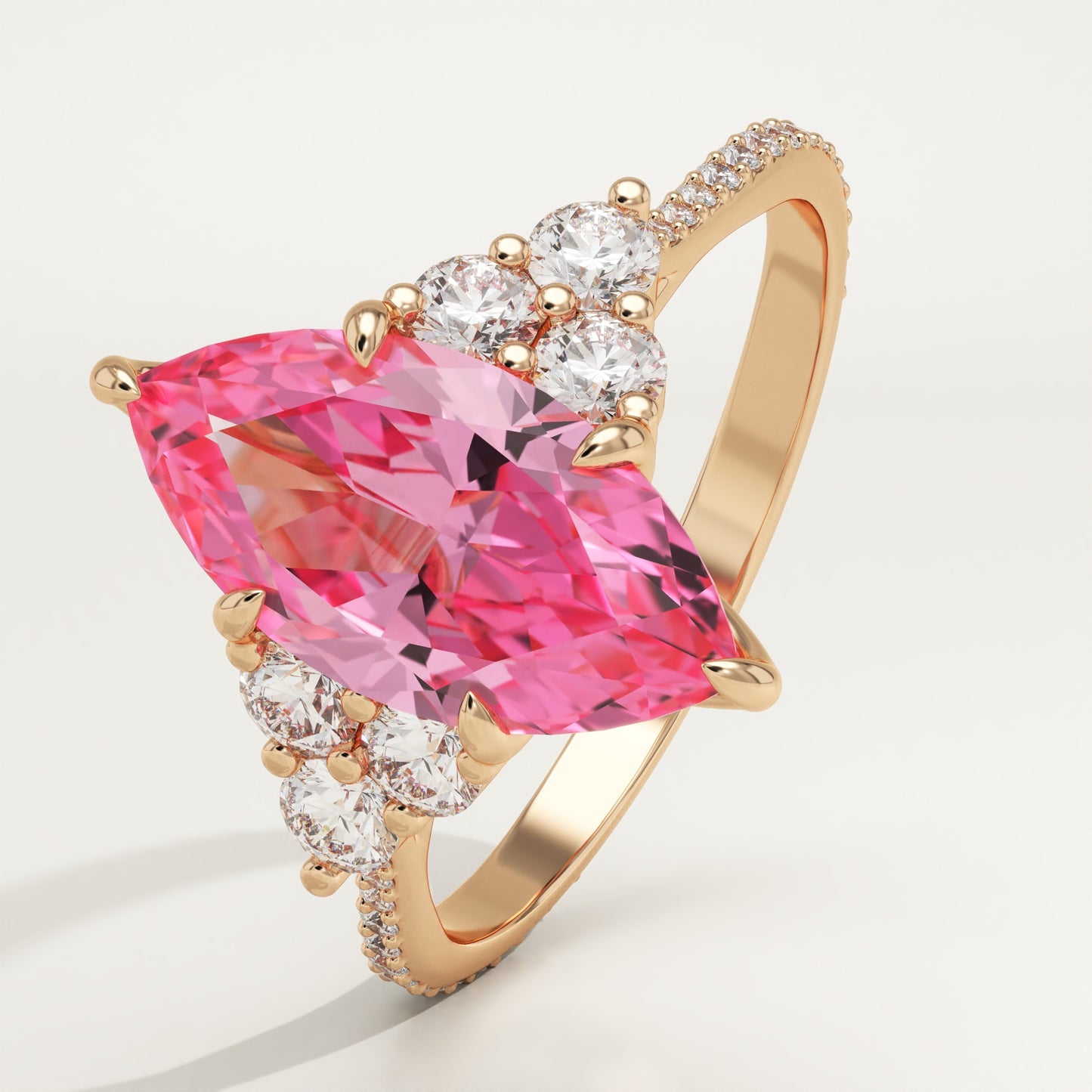 2.5 CT Marquise Cut Cluster Lab-Grown Pink Tourmaline Gemstone Engagement Ring