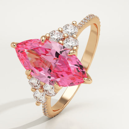 2.5 CT Marquise Cut Cluster Lab-Grown Pink Tourmaline Gemstone Engagement Ring