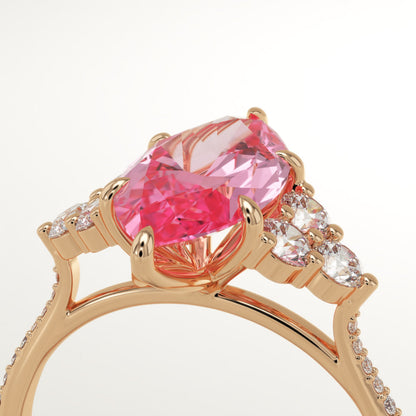 2.5 CT Marquise Cut Cluster Lab-Grown Pink Tourmaline Gemstone Engagement Ring