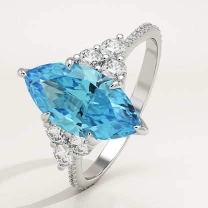 2.5 CT Marquise Cut Cluster Lab-Grown Blue Topaz Gemstone Engagement Ring