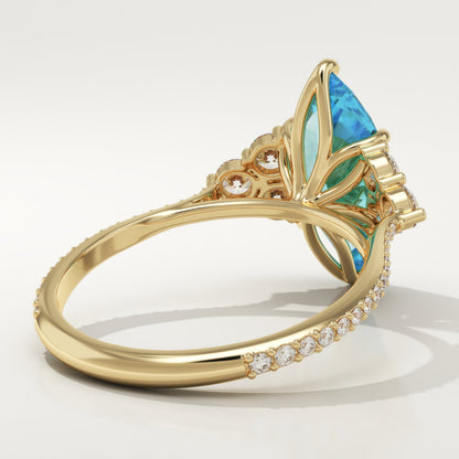 2.5 CT Marquise Cut Cluster Lab-Grown Blue Topaz Gemstone Engagement Ring