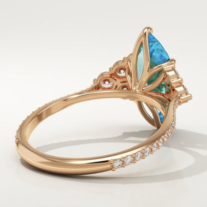 2.5 CT Marquise Cut Cluster Lab-Grown Blue Topaz Gemstone Engagement Ring