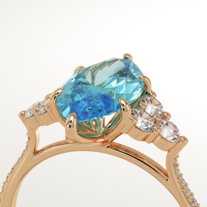 2.5 CT Marquise Cut Cluster Lab-Grown Blue Topaz Gemstone Engagement Ring