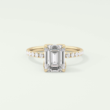 1.75 CT Moissanite Emerald Cut Pave Engagement Ring