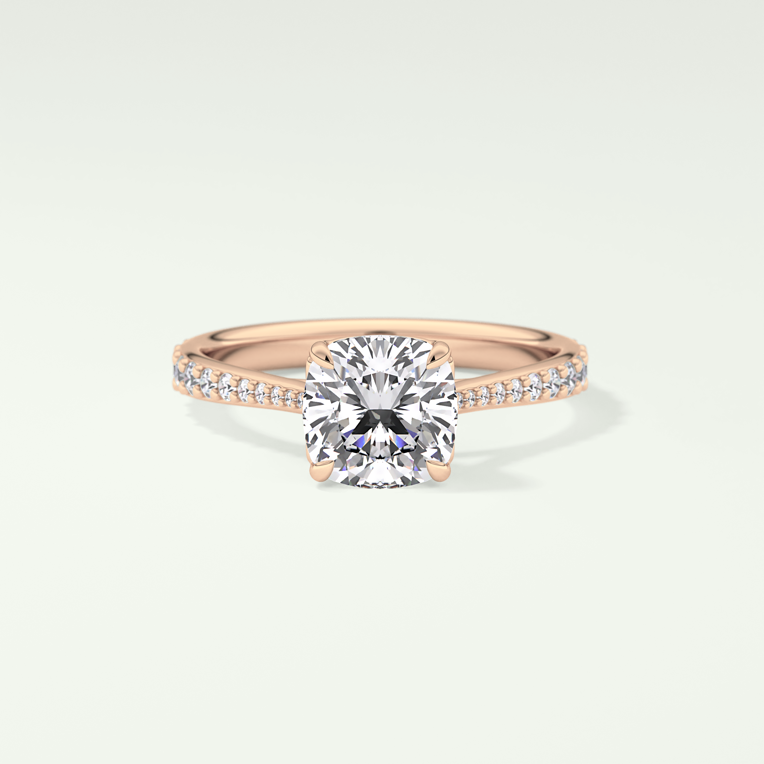 2.0 CT Cushion Cut Pave Style Moissanite Engagement Ring