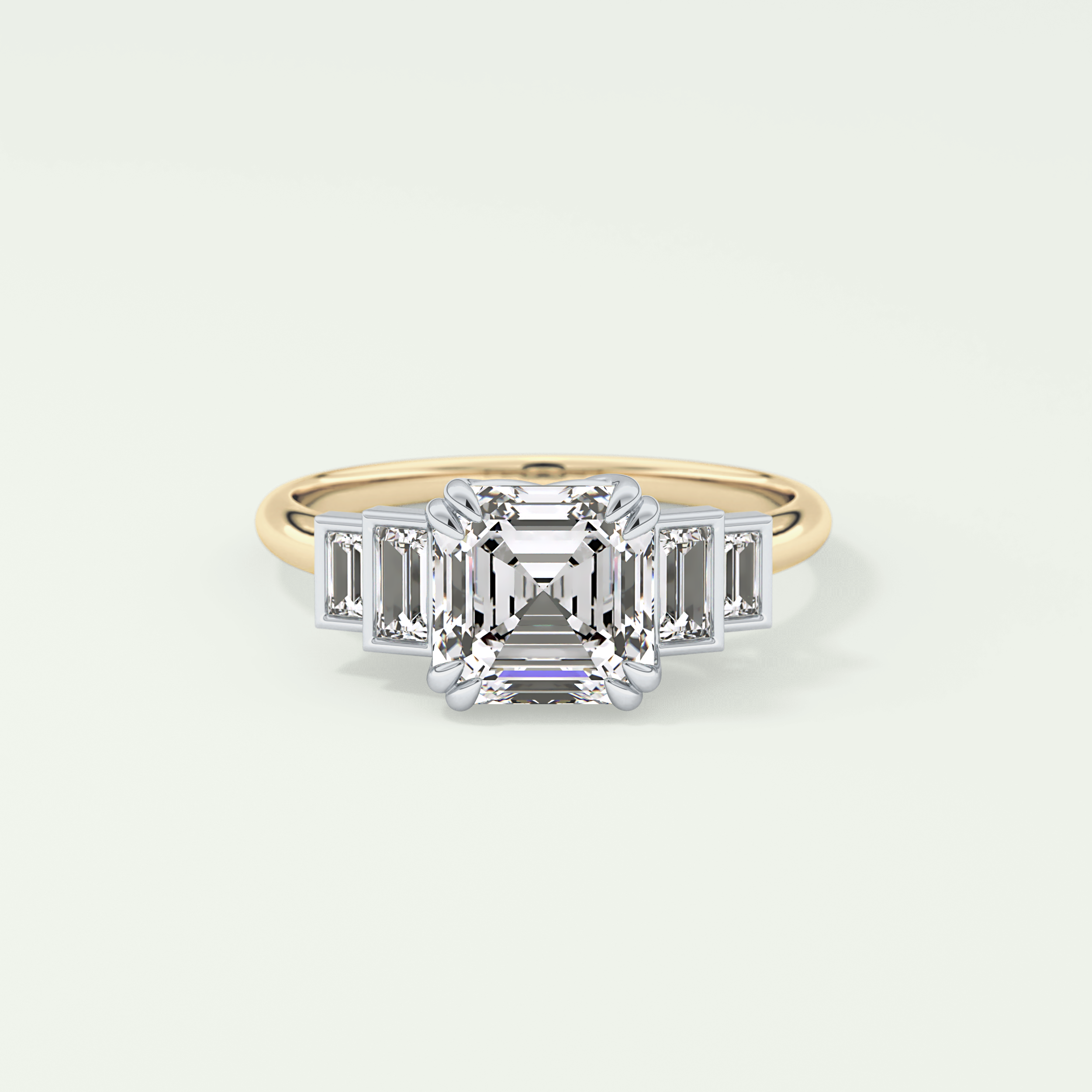 1.0 CT Asscher Cut Cluster Style Moissanite Engagement Ring