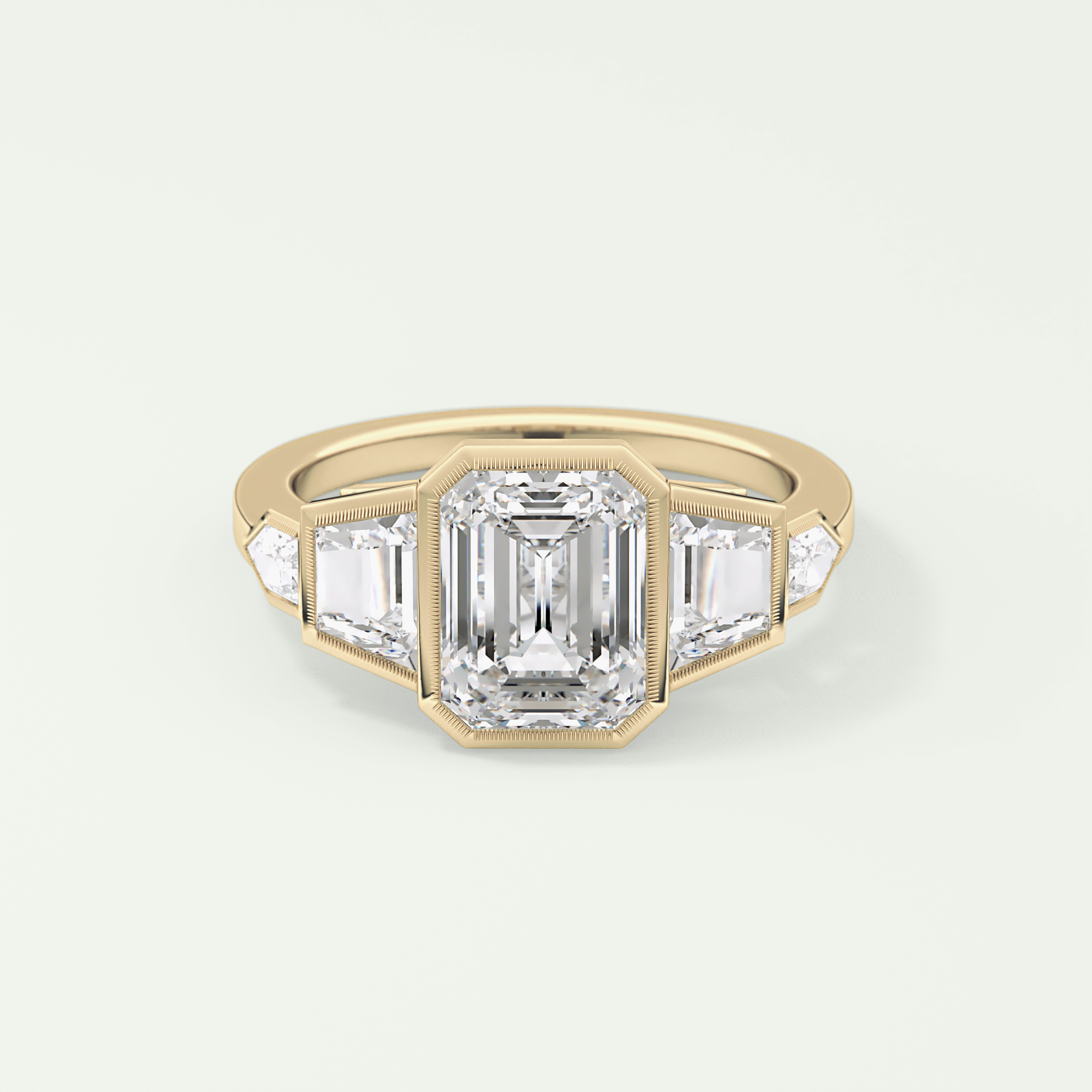 2.0 CT Emerald Cut Cluster Style Moissanite Engagement Ring