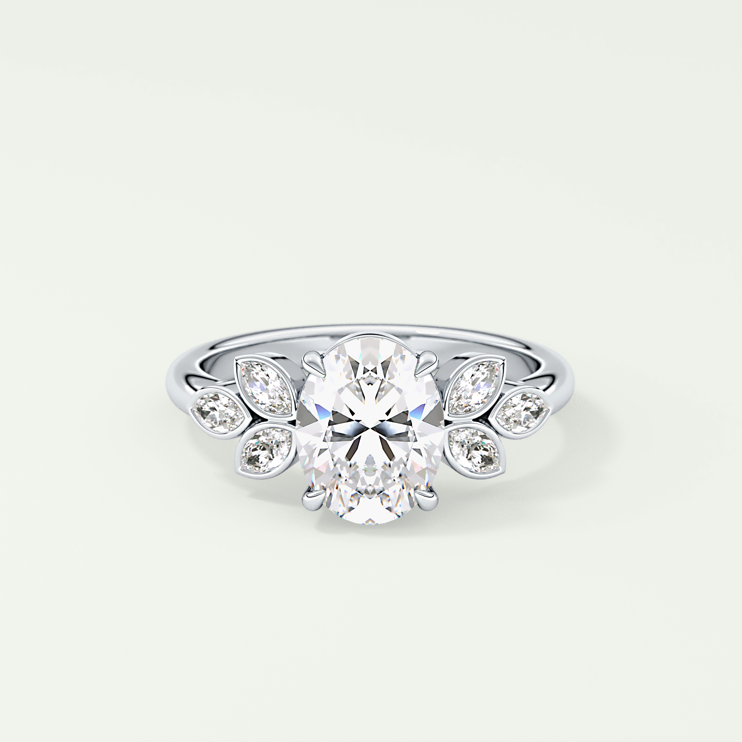 1.25 CT Oval Cut Cluster Style Moissanite Engagement Ring 13