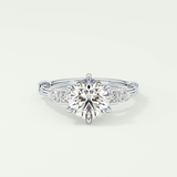 2.0 CT Round Cut Cluster Style Lab Grown Diamond Engagement Ring