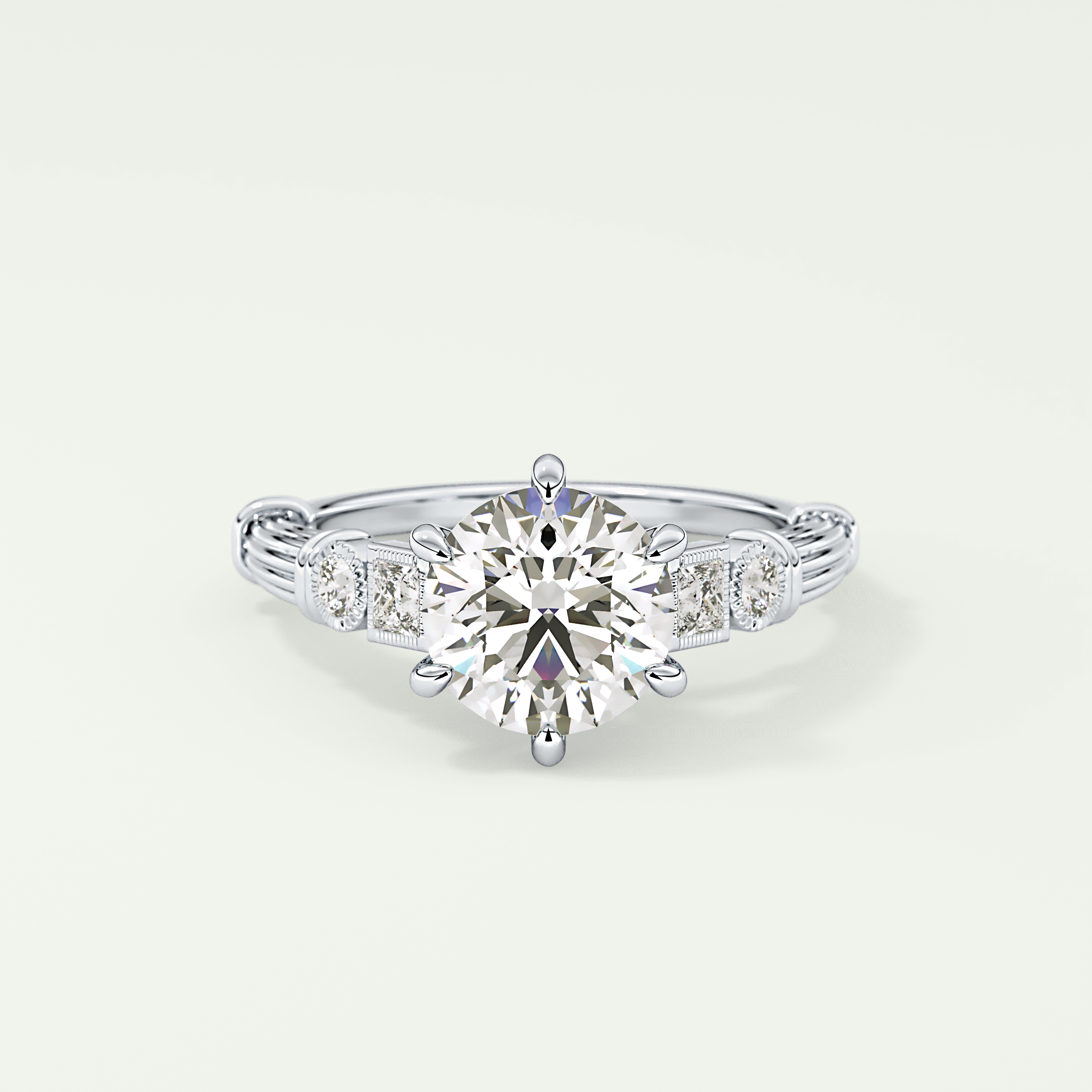 2.0 CT Round Cut Cluster Style Lab Grown Diamond Engagement Ring