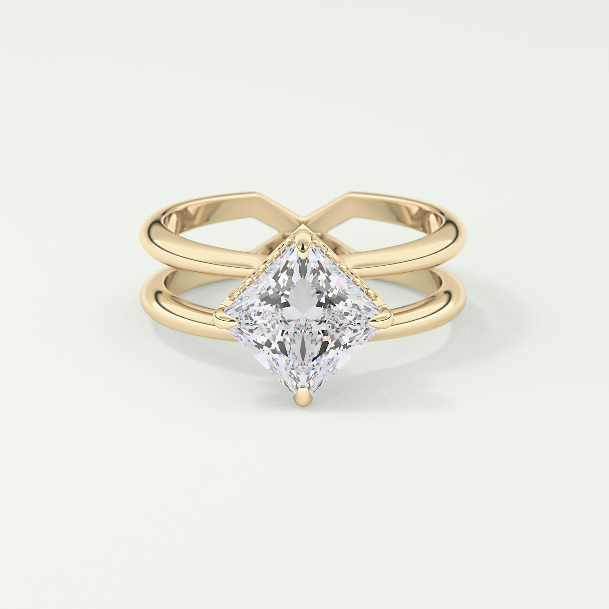 2.0 CT Princess Cut Double Shank & Hidden Halo Moissanite Engagement Ring 1