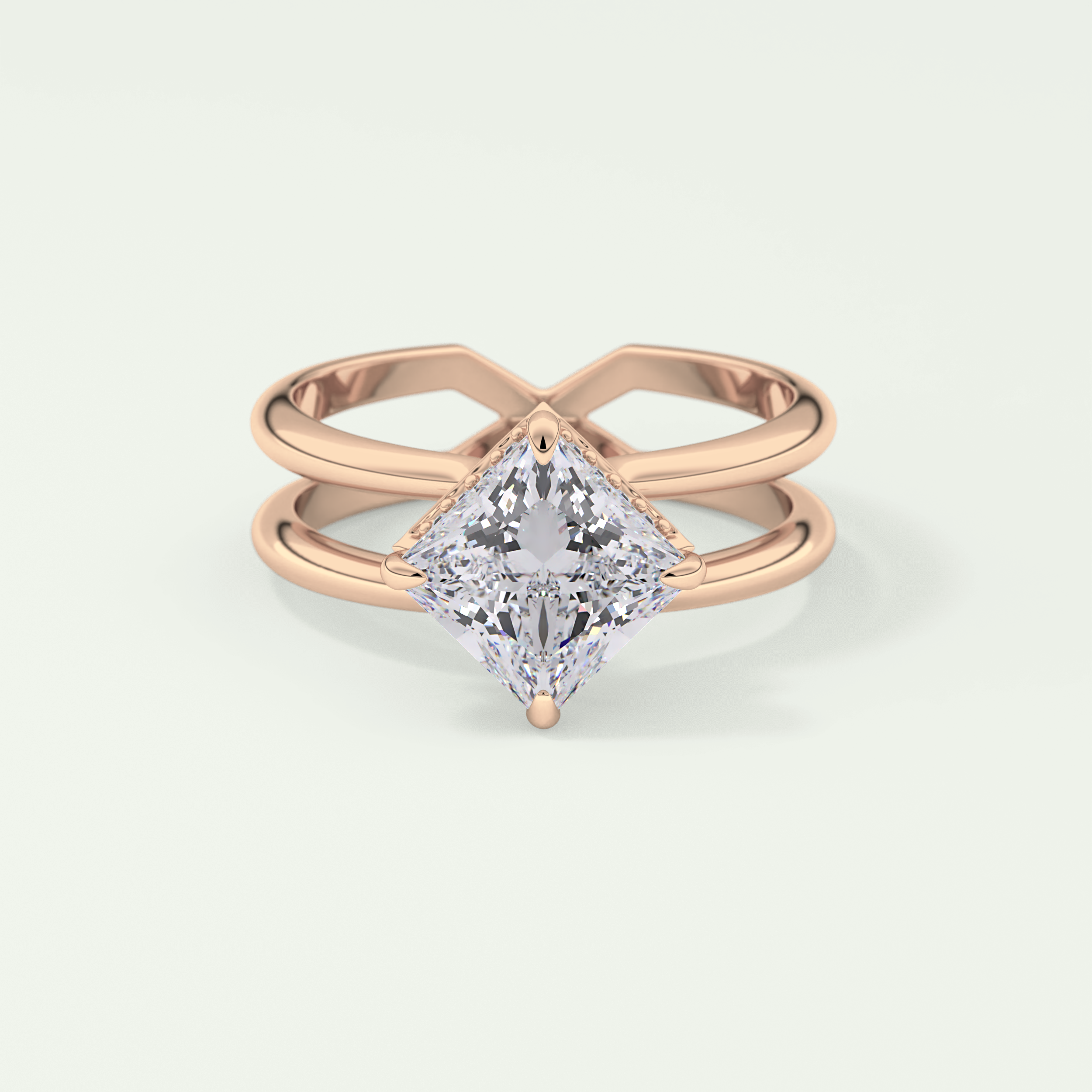 2.0 CT Princess Cut Double Shank Lab Grown Engagement Ring