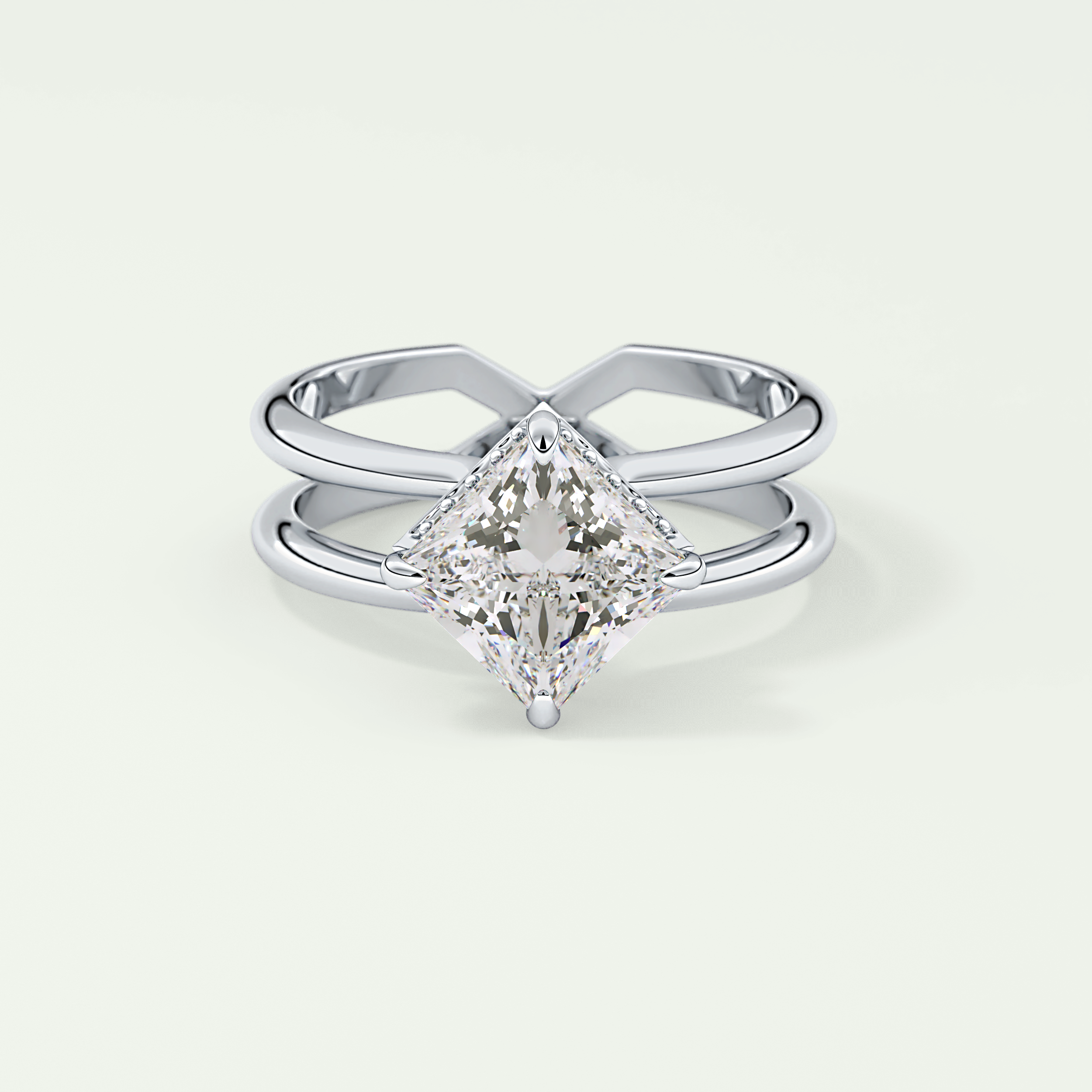 2.0 CT Princess Cut Double Shank Lab Grown Engagement Ring