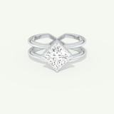 2.0 CT Princess Cut Double Shank & Hidden Halo Moissanite Engagement Ring