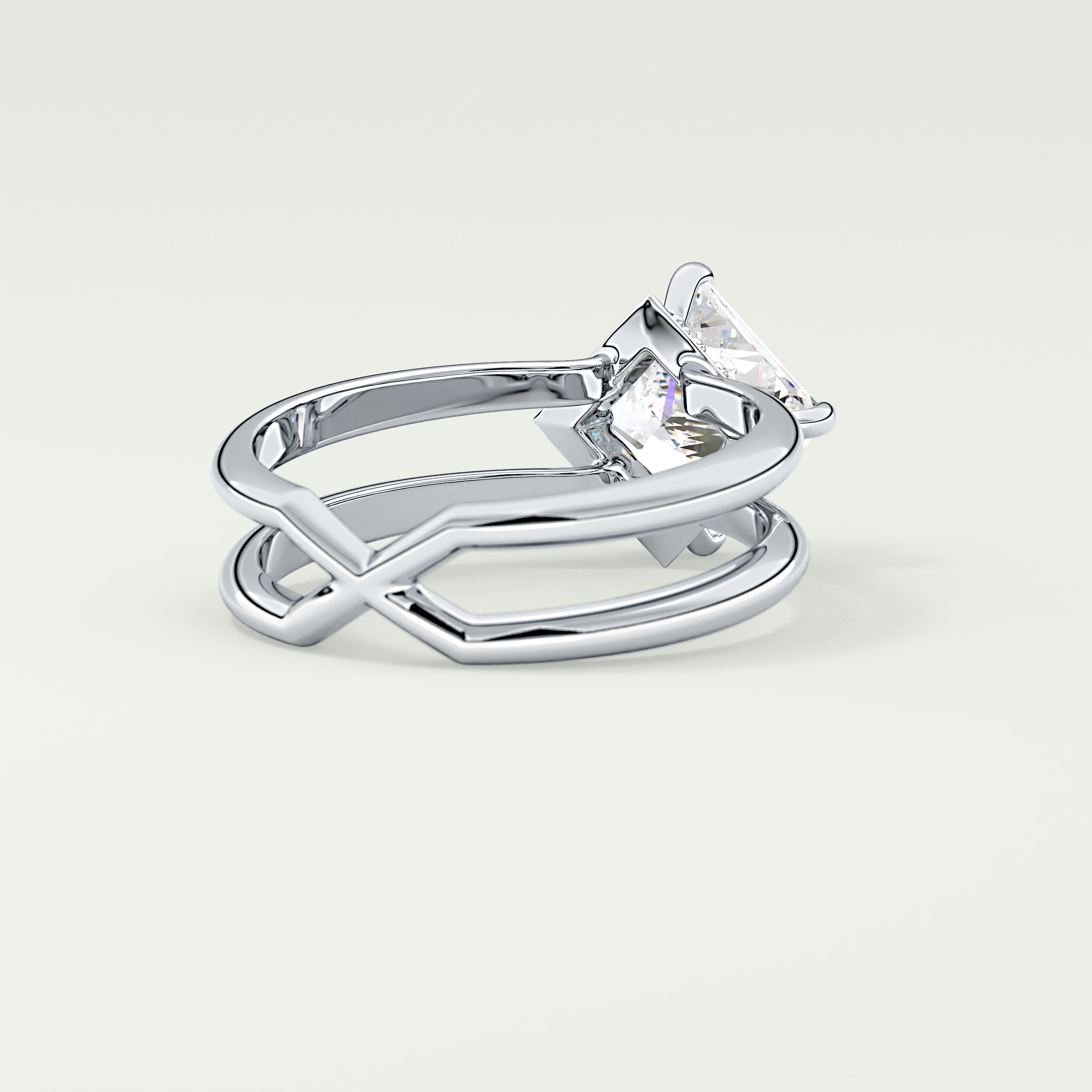 2.0 CT Princess Cut Double Shank Lab Grown Engagement Ring