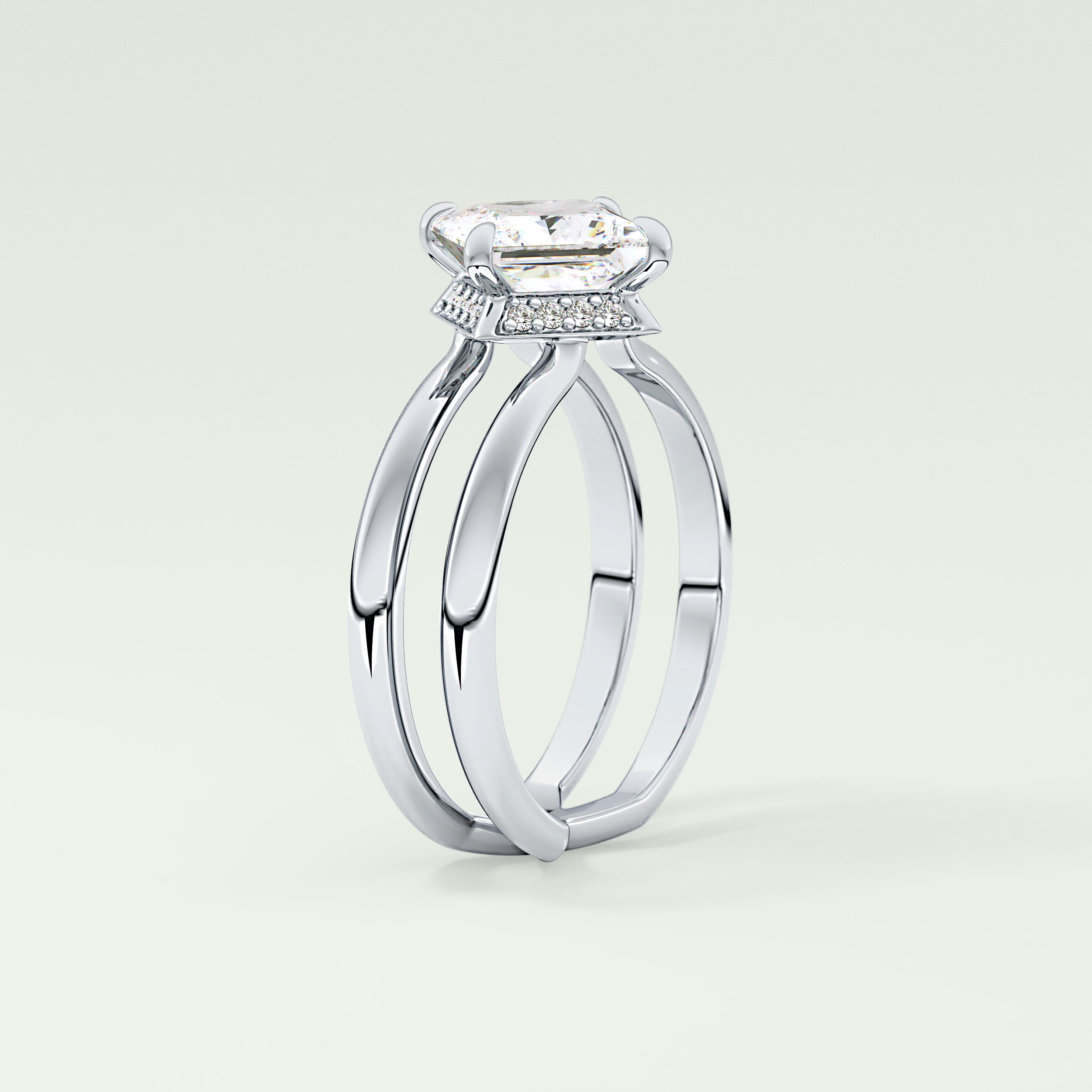 2.0 CT Princess Cut Double Shank Lab Grown Engagement Ring