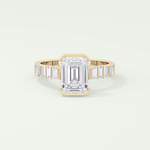 2.0 CT Emerald Cut Half Bezel Pave Lab Grown Diamond  Engagement Ring