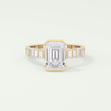 2.0 CT Emerald Cut Half Bezel Pave Lab Grown Diamond  Engagement Ring