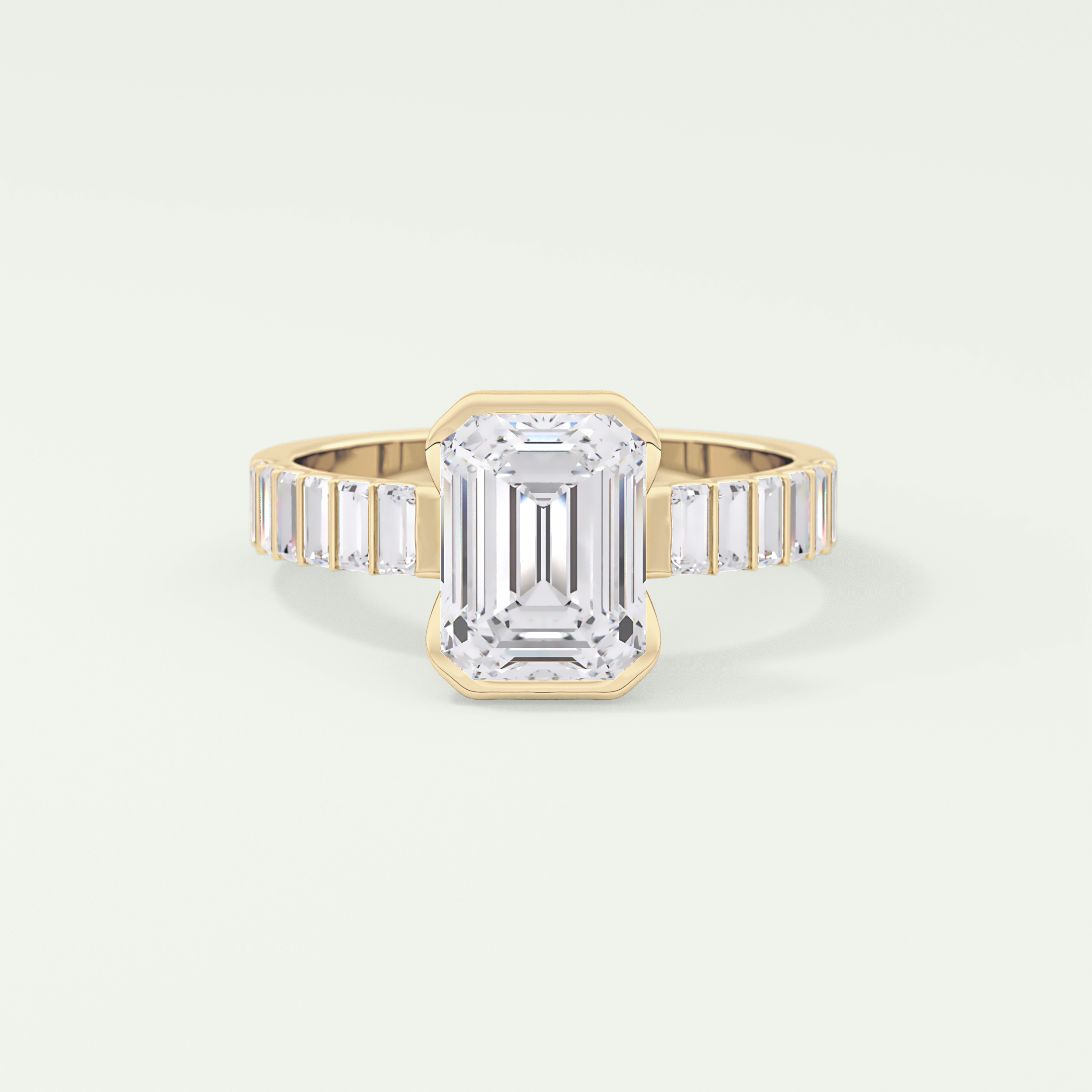 2.0 CT Emerald Cut Half Bezel Pave Lab Grown Diamond  Engagement Ring