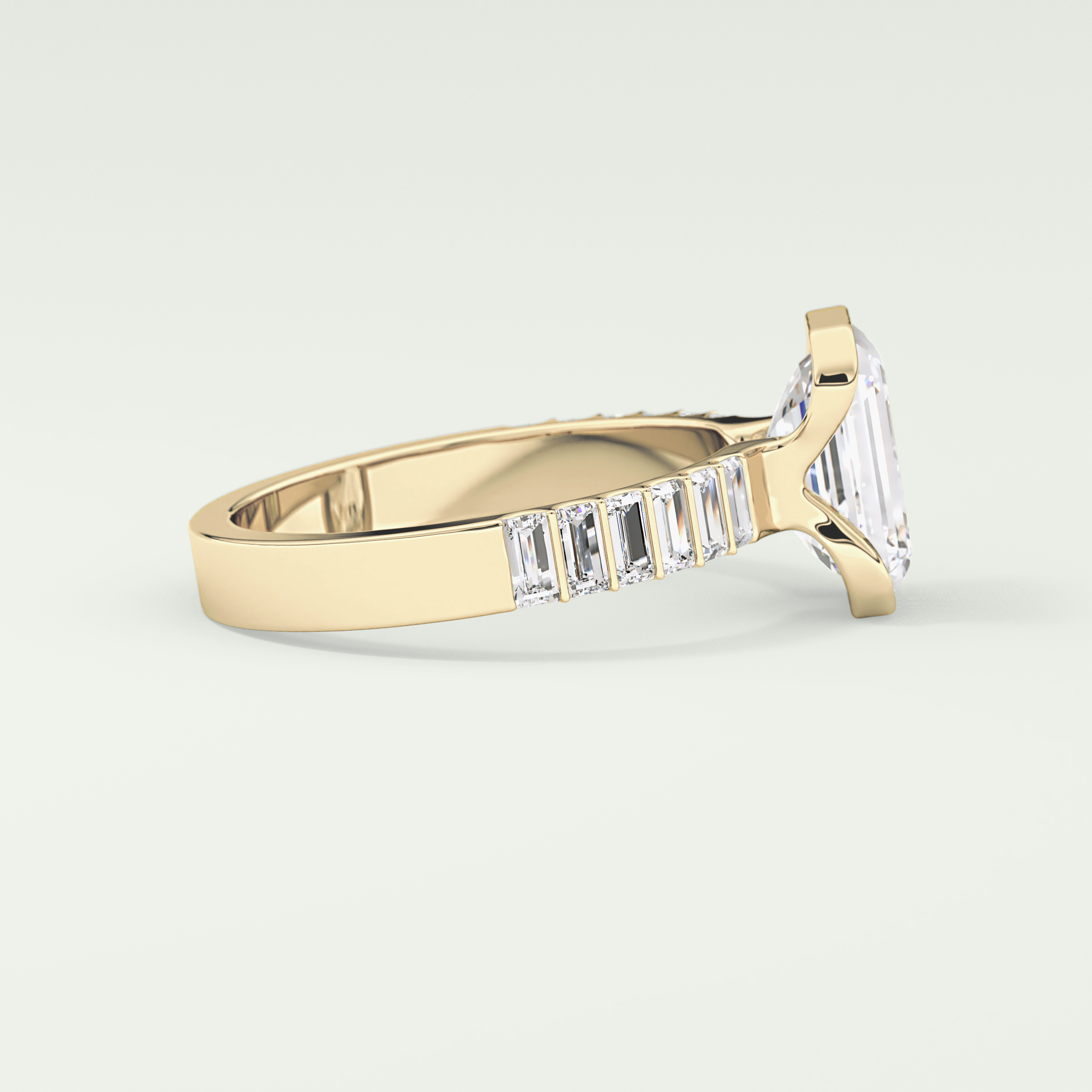 2.0 CT Emerald Cut Half Bezel Pave Lab Grown Diamond  Engagement Ring