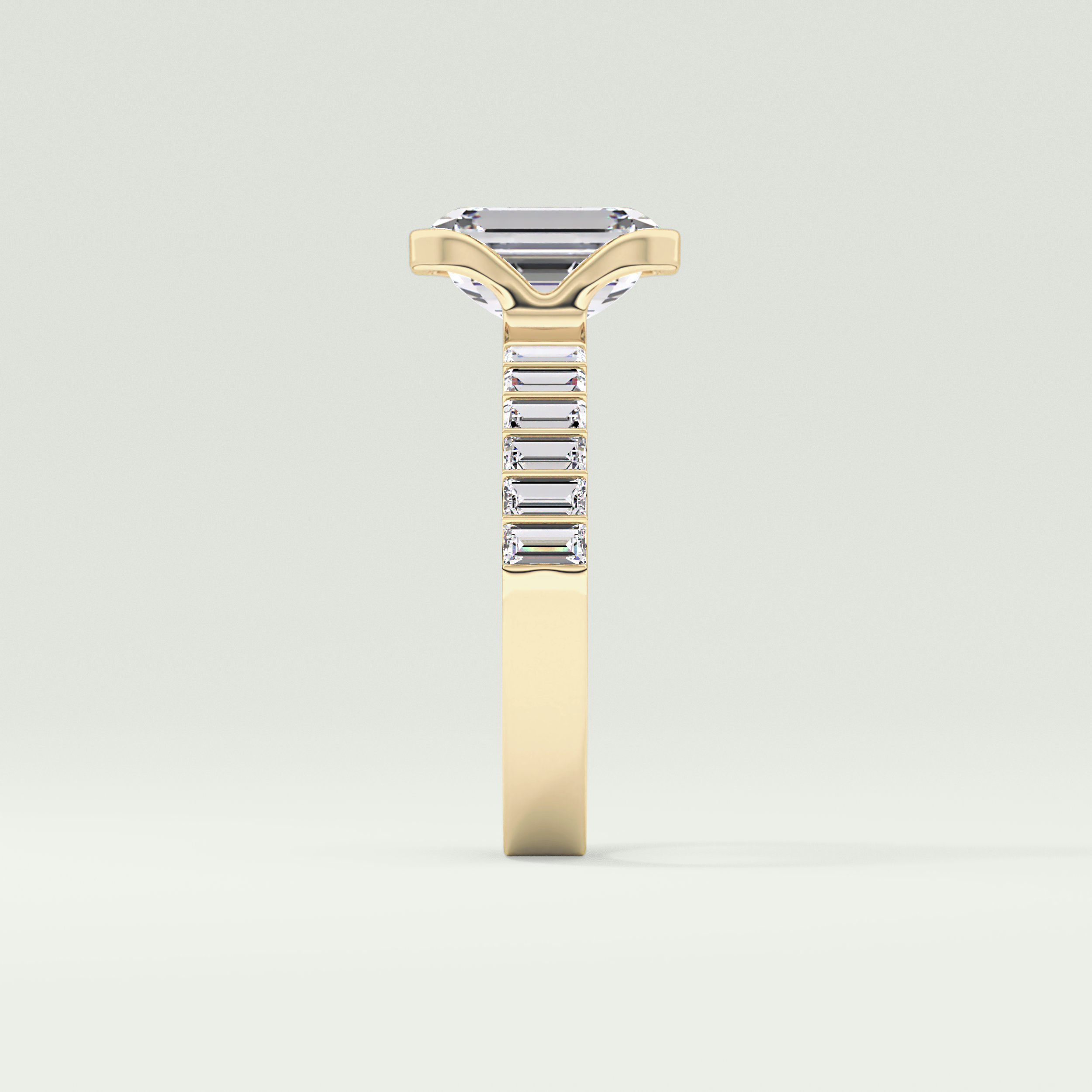 2.0 CT Emerald Cut Half Bezel Pave Lab Grown Diamond  Engagement Ring