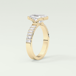 2.0 CT Emerald Cut Half Bezel Pave Lab Grown Diamond  Engagement Ring