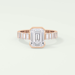 2.0 CT Emerald Cut Half Bezel Pave Lab Grown Diamond  Engagement Ring