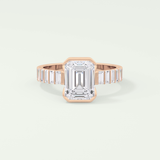 2.0 CT Emerald Cut Half Bezel Pave Lab Grown Diamond  Engagement Ring