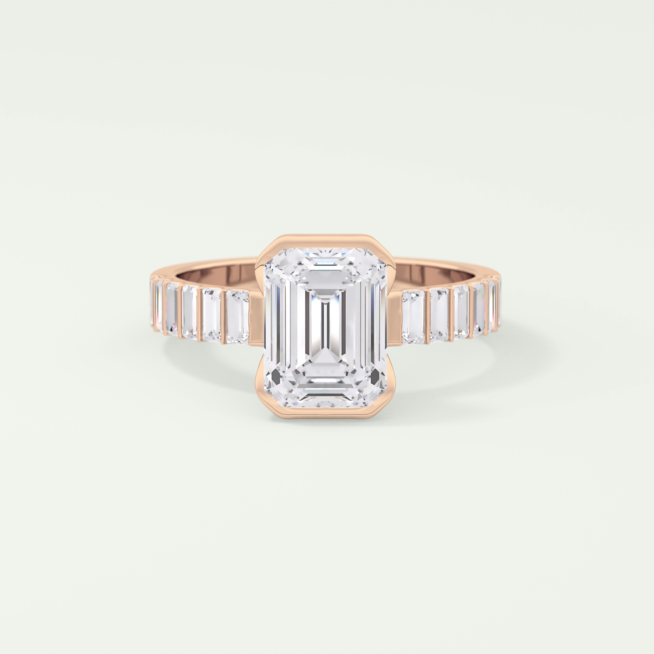 2.0 CT Emerald Cut Half Bezel Pave Lab Grown Diamond  Engagement Ring
