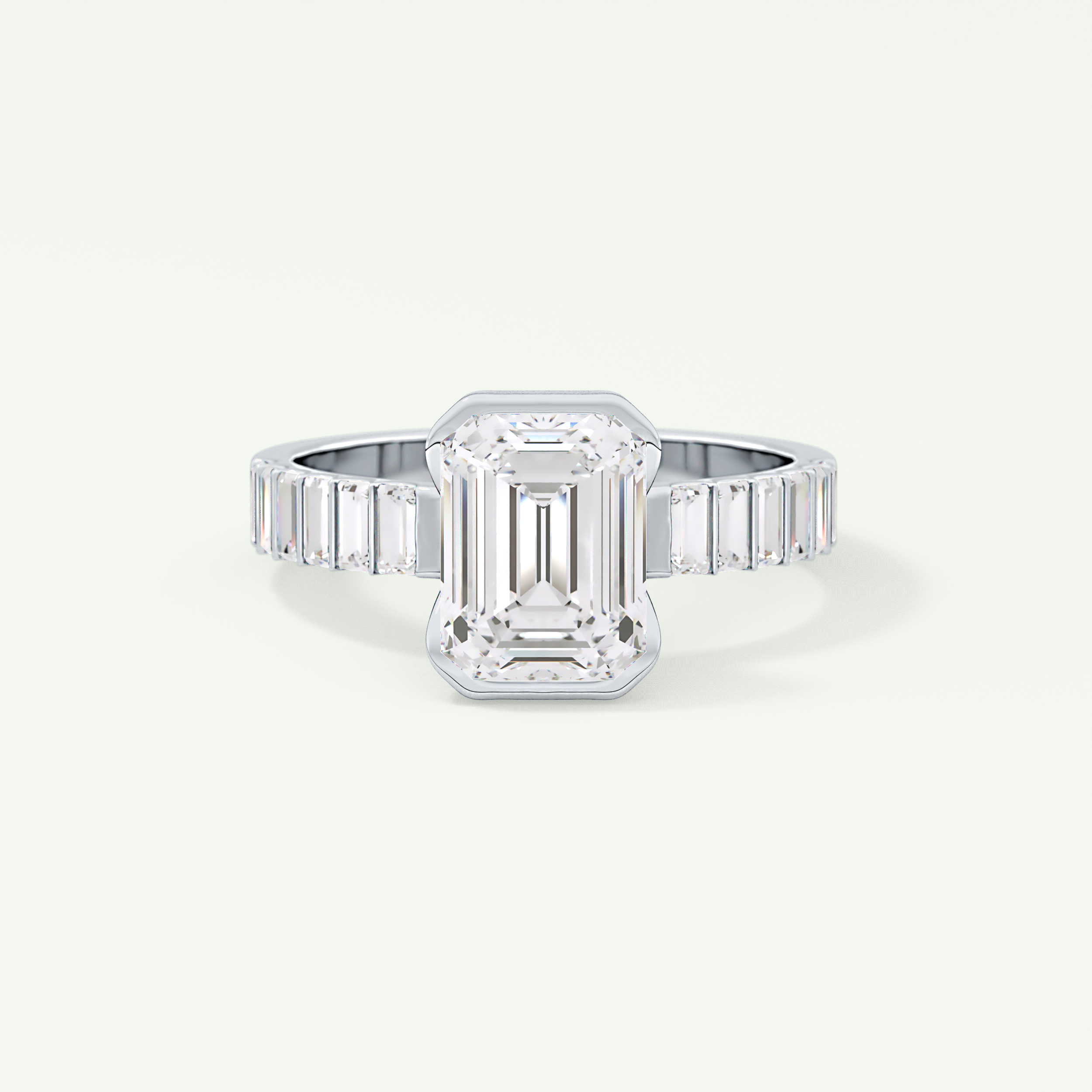 2.0 CT Emerald Cut Bezel & Pave Moissanite Engagement Ring 13